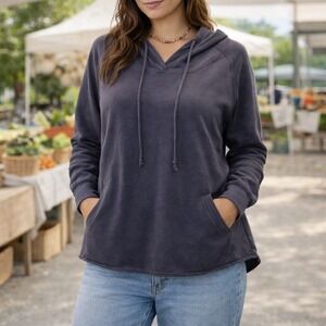 Fresh Produce Cozy Gray Pullover Hoodie Size M/L Soft Washed Casual Lounge